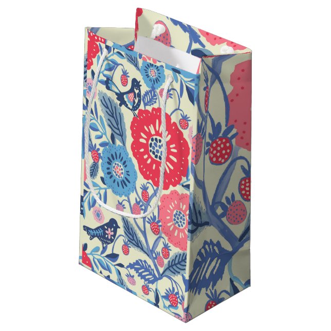 Folk Art Birds, jordgubbe och blommor (Baksidan Vinklad)