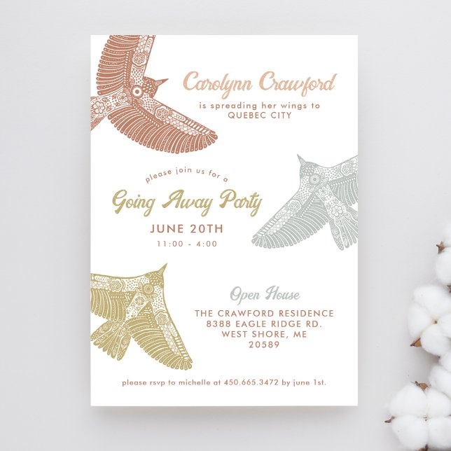 Folk Art Birds Open House Going Away Party Inbjudningar (Skapare uppladdad)