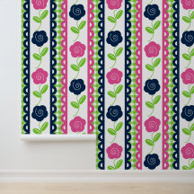 Folk Art Blommig Bårdad Rand på Lime Rutigt Tyg