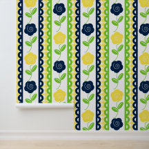 Folk Art Blommig Rundad Rand - Gul Gingham
