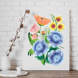 Folk Art-Blommigt Canvastryck