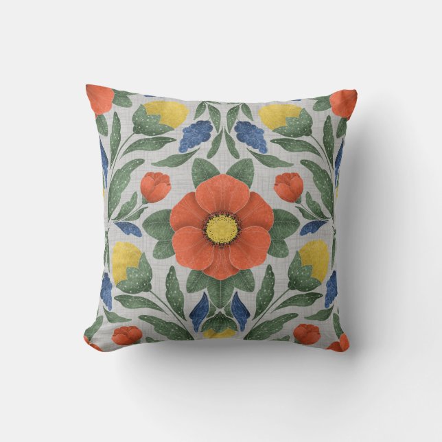 Folk Art Blommigt Cushion Kudde (Framsida)