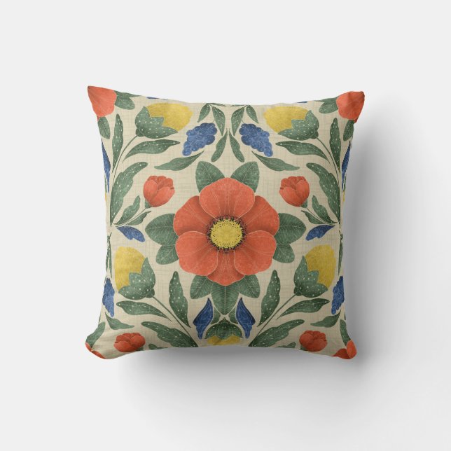 Folk Art Blommigt Cushion Kudde (Framsida)