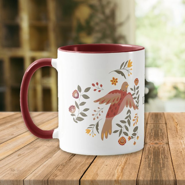 Folk Art Blommigt Dove Monogram Mugg (Skapare uppladdad)