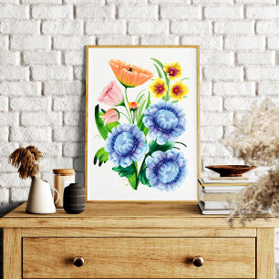 Folk Art-Blommigt Fototryck