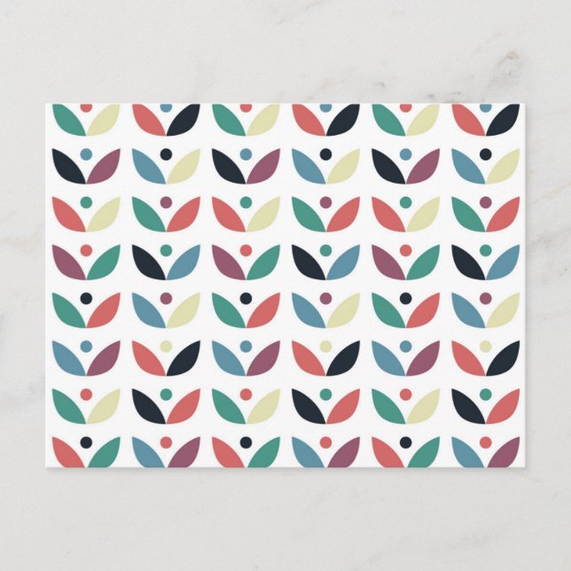 Folk Art Blommigt Geometric Mönster Helg Vykort (Framsida)