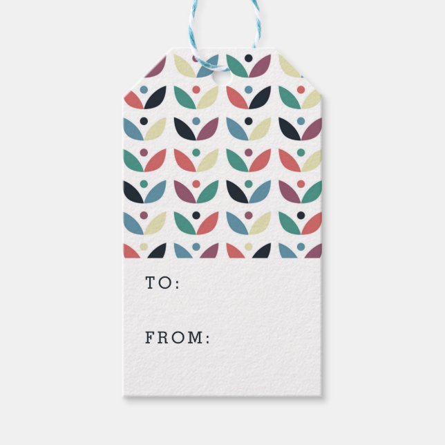 Folk Art Blommigt Geometric Mönster Presentetikett (Framsidan)