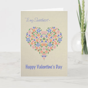 Folk Art Blommigt Heart Valentine Card, älskling Helgkort