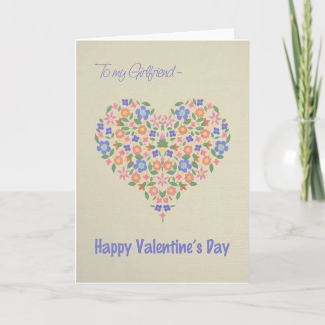 Folk Art Blommigt Heart Valentine Card, Girlkompis Helgkort (Framsida)