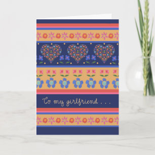 Folk Art Blommigt Hearts Birthday Card, älskling Kort