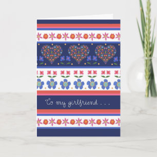 Folk Art Blommigt Hearts Birthday Card, Girlkompis Kort