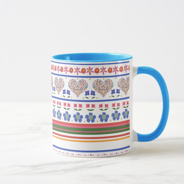 Folk Art Blommigt Hearts Gräns Ringer Coffee Mugg (Höger)