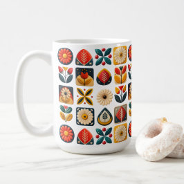 Folk Art Blommigt Mosaic i Retro Färg Kaffemugg