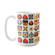 Folk Art Blommigt Mosaic i Retro Färg