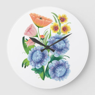 Folk Art-Blommigt Stor Klocka