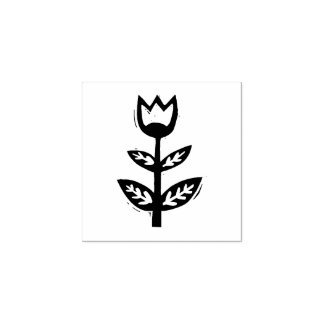 Folk Art Blommigt Tulip Vår Linocut Stil Stämpel