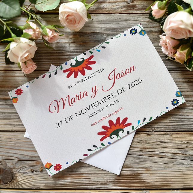 Folk Art Blommor Botanisk Fiesta Spansk Bröllopsin Spara Datumet (Folk Art Floral Botanical Fiesta Spanish Wedding Save The Date)