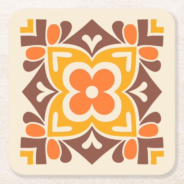Folk Art Bloom Underlägg Papper Kvadrat (Framsidan)