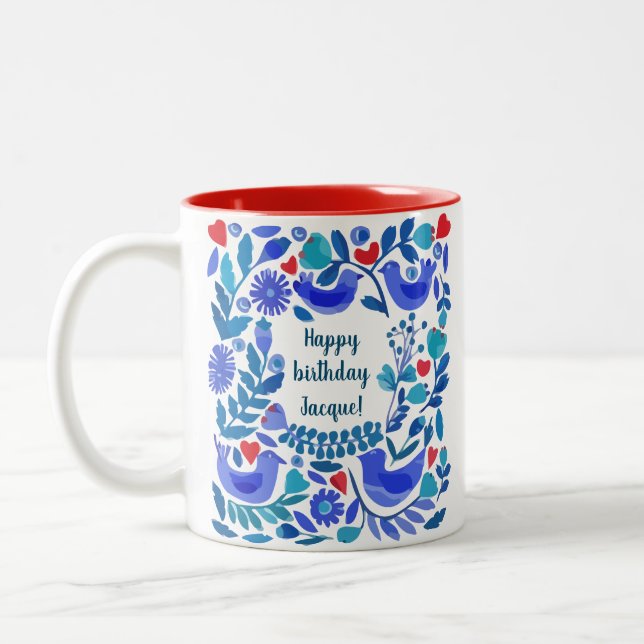 Folk Art Bluebird Personlig mugg (Vänster)