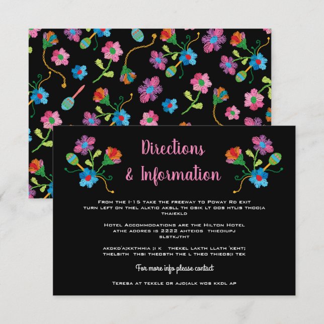 Folk Art Broderad Mexikansk Bröllopsfest Info Tilläggskort (Fram/baksida)