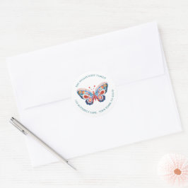 Folk Art Butterfly Ny adress Runt Klistermärke