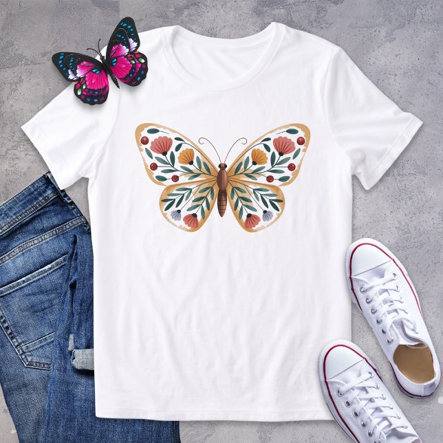Folk Art Butterfly Shirt med Blommigt Vingar T Shirt (Skapare uppladdad)