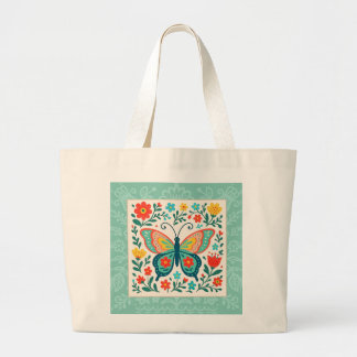 Folk Art Butterfly Tote Bag Jumbo Tygkasse