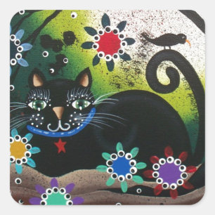 Folk Art_by Everett_ Day of the dead, Black CAT Fyrkantigt Klistermärke