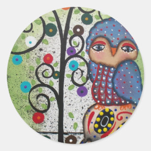 Folk Art by Lori Everett UGGLA Runt Klistermärke