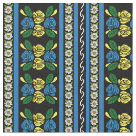 Folk Art Canal Narrowboat Blue Yellow Roses Tyg