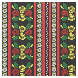 Folk Art Canal Narrowboat Red Yellow Roses Tyg