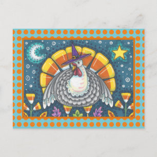 FOLK ART CANDY CORN TURKEY PILGRIM, THANKSGIVING VYKORT