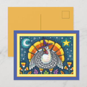 FOLK ART CANDY CORN TURKEY PILGRIM, THANKSGIVING VYKORT