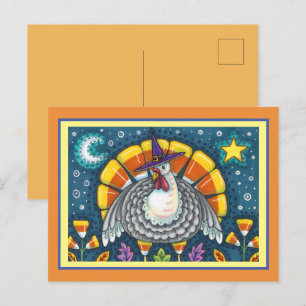 FOLK ART CANDY CORN TURKEY PILGRIM, THANKSGIVING VYKORT