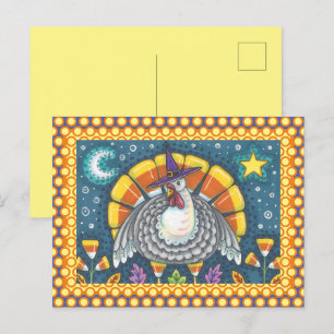 FOLK ART CANDY CORN TURKEY PILGRIM, THANKSGIVING VYKORT