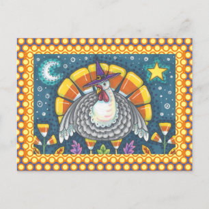 FOLK ART CANDY CORN TURKEY PILGRIM, THANKSGIVING VYKORT
