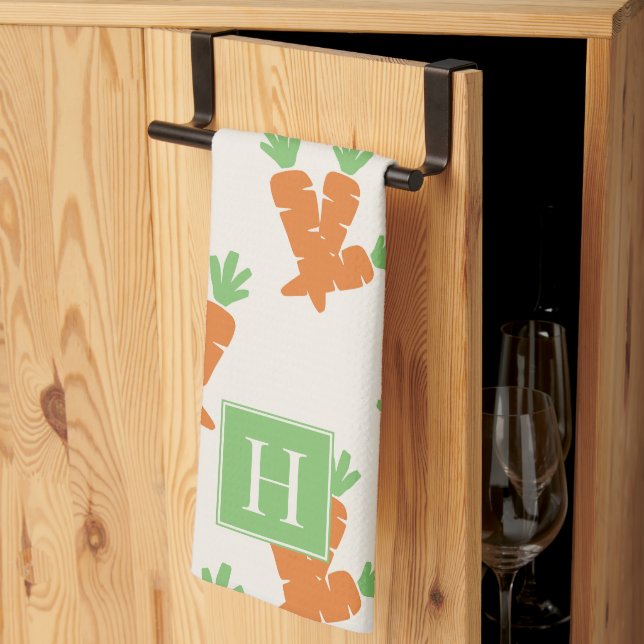 Folk Art Carrot Scatter Kökshandduk (Thirds Fold)