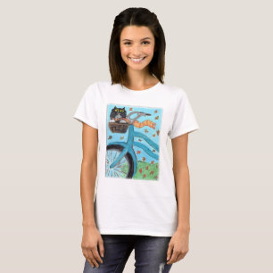 Folk Art Cat i Bike Basket Folk Art Painting Tee Shirt