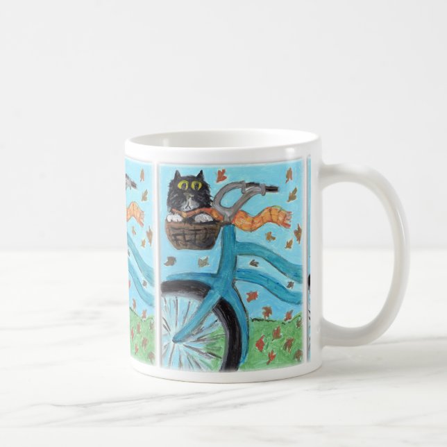 Folk Art Cat i Bike Basket Kaffemugg (Höger)