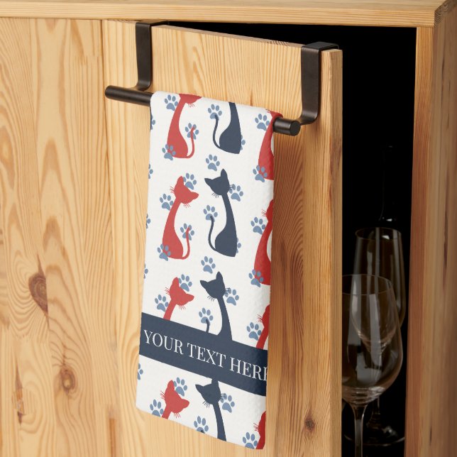 Folk Art Cat Pattern | Farmhouse Kökshandduk (Thirds Fold)