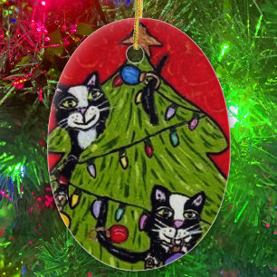 Folk Art Cats Julgran Julgransprydnad Keramik