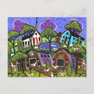FOLK ART Chicken Flock BY LORI EVERETT-vykort Vykort