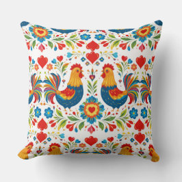 Folk art chicken floral pillow kudde