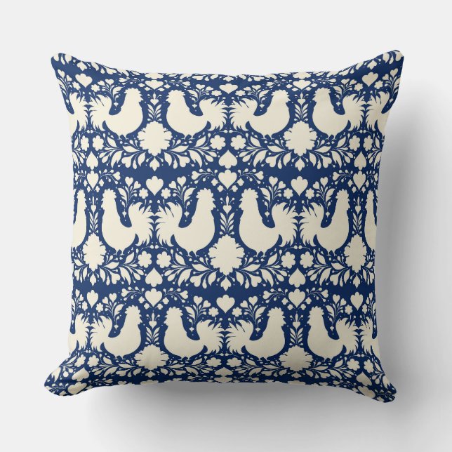 Folk art chicken floral pillow kudde (Framsida)