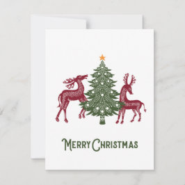 Folk Art Chirstmas-kort med rener och Träd Julkort