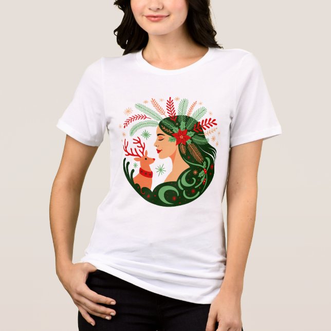 Folk Art Christmas Spirit T Shirt (Framsida)