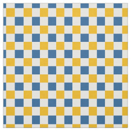 Folk Art Citron Rutigt Mönster i Guld & Blått  Tyg