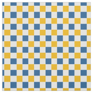 Folk Art Citron Rutigt Mönster i Guld & Blått Tyg
