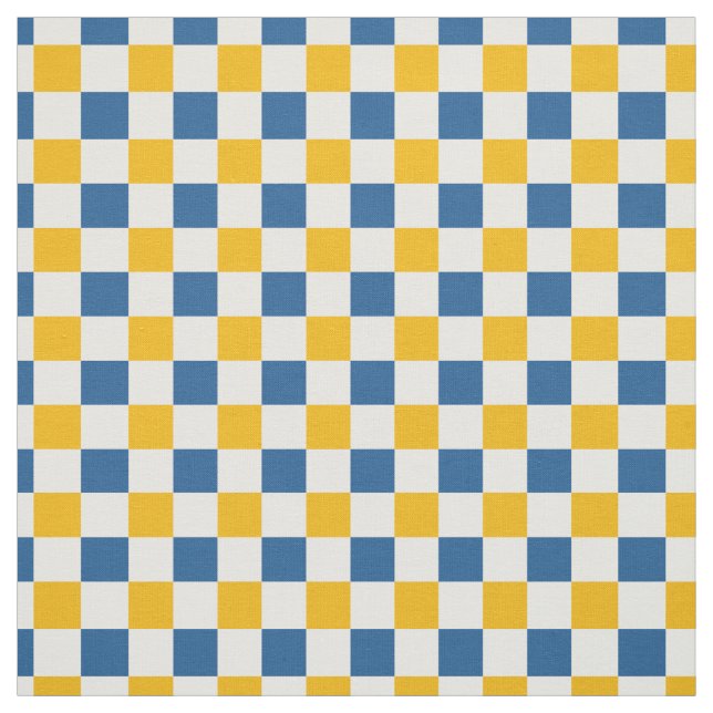 Folk Art Citron Rutigt Mönster i Guld & Blått  Tyg (Provkarta)
