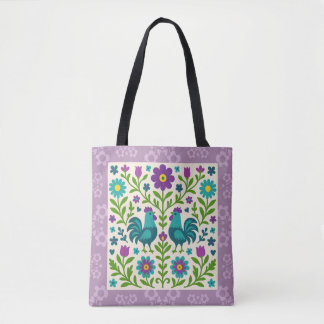 Folk Art Cockerel Tote Bag Tygkasse